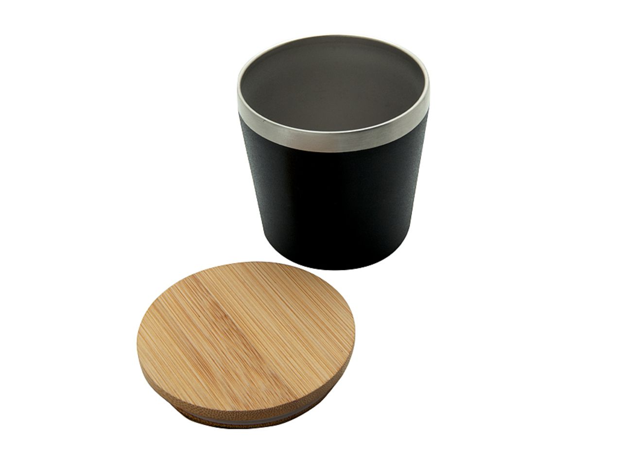 Mug 400ml noir +filtre+couvercle en bambou
